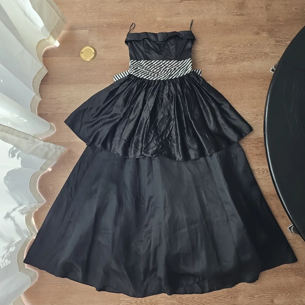 Vintage 80s Gunne Sax by Jessica McClintock Strapless Tiered Gown w Bow US 9 - Picture 16 of 16